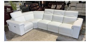 Paluniro White New Trend LHF Double Electric Semi-Aniline Leather Corner Sofa With Wooden Legs