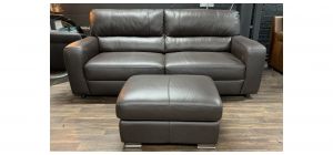 Lucca Brown Large Leather Sofa + Footstool Sisi Italia Semi-Aniline With Wooden Legs Ex-Display Showroom Model 49350