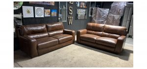 Lucca Brown Leather 4 + 3 Sofa Set Sisi Italia Semi-Aniline With Wooden Legs - Few Scuffs (see images) Ex-Display Showroom Model 49356