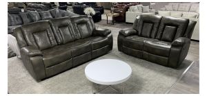 Panther Brown Diamond Pattern Leathaire 3 + 2 Manual Recliner Sofa Set With Drinks Holder