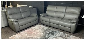 Melody Grey Leathaire 3 + 2 Manual Recliners With Aux USB-C USB Speakers - Wireless Charger And Drinks Holders