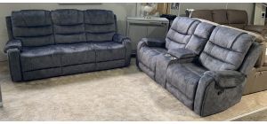 Clarissa Grey Plush Velvet Fabric 3 + 2 Manual Recliner Sofa Set With Drinks Holders 49578