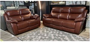 Rivolli Tabac Leather 3 + 2 Sofa Set Manual Recliner 49580