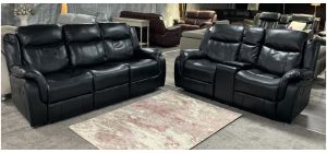Venice Black Leathaire 3 + 2 Manual Recliner Sofa Set With Drinks Holders And Storage 49606