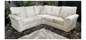 Bordeaux 2C2 Light Grey Fabric Corner Sofa With Studded Arms And Chrome Legs Ex-Display Showroom Model 49625
