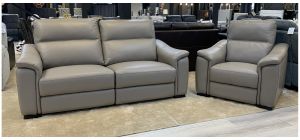 Livorno Taupe Full Leather 3 + 1 Electric Recliners With USB Ports And Wooden Legs Ex-Display Showroom Model 49637