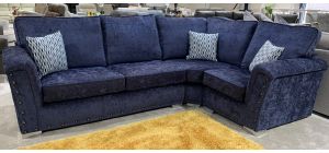 Hampton Blue RHF Fabric Corner Sofa With Chrome Legs Studded Arms And Scatter Cushions