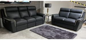 Device Grey Two-Tone New Trend Semi-Aniline Leather 3 + 2 Electric Recliners With USB Ports