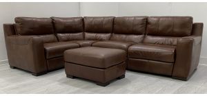 Lucca Brown 1C3 Double Electric Leather Corner Sofa + Footstool(w80cm d60 h40) Sisi Italia Semi-Aniline With Wooden Legs High Street Furniture Store Cancellation 49677