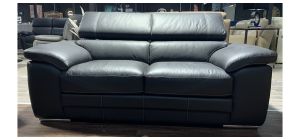Manor Black Leather 2 + 2 Sofa Set With Contrast Stitching And Adjustable Headrests And Chrome Legs Ex-Display Showroom Model 50237