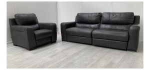 Lucca Dark Grey Leather 4 + 1 Electric Recliner Sofas Sisi Italia Semi-Aniline With Wooden Legs - Few Scuffs (see images) High Street Furniture Store Cancellation 50281