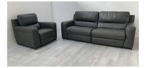 Lucca Grey Leather 4 + 1 Electric Recliner Sofas Sisi Italia Semi-Aniline With Wooden Legs - Few Scuffs (see images) High Street Furniture Store Cancellation 50282