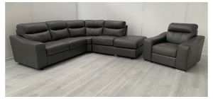 Palermo Grey RHF Leather Corner Sofa Plus Armchair Sisi Italia Semi-Aniline - Few Scuffs (see images) Ex-Display Showroom Model 50286