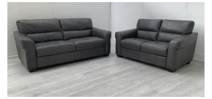 Bellini Grey Leather 3 + 2 Sofa Set Sisi Italia Semi-Aniline - Colour Faded (see images) Ex-Display Showroom Model 50287