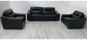 Venezia Black Leather 4 Seater Plus Two Loveseats Sisi Italia Semi-Aniline - Few Scuffs (see images) Ex-Display Showroom Model 50290