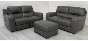Lucca Grey 2 Seater Electric + 2 Seater Static + Footstool Sisi Italia Semi-Aniline With Wooden Legs High Street Furniture Store Cancellation 50293
