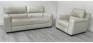 Lucca Cream Leather 3 + 1 Sofa Set Sisi Italia Semi-Aniline With Wooden Legs - Scuffs And Marks (see images) High Street Furniture Store Cancellation 50297