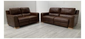 Lucca Brown Leather 3 + 2 Sofa Set Electric Recliner Sisi Italia Semi-Aniline With Wooden Legs - Colour Faded (see images) Ex-Display Showroom Model 50330