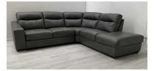 Venezia Grey RHF Leather Corner Sofa Sisi Italia Semi-Aniline With Wooden Legs - Few Scuffs And Top Seat Colour Fade (see images) Ex-Display Showroom Model 50333