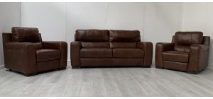 Lucca Brown Leather 3 Seater Static + Two Electric Armchairs Sisi Italia Semi-Aniline With Wooden Legs Ex-Display Showroom Model 50335