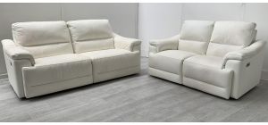 Taranto Cream Leather 3 + 2 Sofa Set Electric Recliner Sisi Italia Semi-Aniline - Light Marks And Seat Colour Stains (see images) Ex-Display Showroom Model 50336