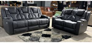 Grey Fabric 32 Electric Recliners With Adjustable Electric Headrests - Drinks Holders - USB - Plug Socket - Reading Lights And Blue Floor Light 50363