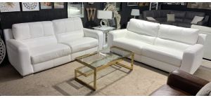 Lucca White Leather 4 + 4 Sofa Set Electric Recliners Sisi Italia Semi-Aniline With Wooden Legs Ex-Display Showroom Model 50366