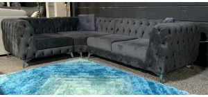 Sandringham Charcoal LHF 1C2 Grey Fabric Corner Sofa With Chrome Legs Ex-Display Showroom Model 50367