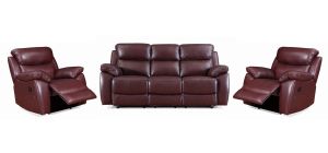 Rivoli Wine Leather 3 + 2 + 1 Sofa Set Manual Recliners 50395