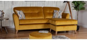 Mall RHF Mustard Fabric Corner Sofa With Wooden Legs Other Combinations And Fabrics Available
