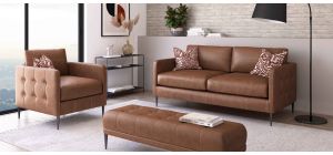 Worren 3 + 2 Tan Leather Sofa Set With Black Metal Legs Other Combinations Leathers And Fabrics Available