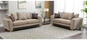 Cambridge 3 + 2 Beige Fabric Sofa Set With Scatter Back Wooden Legs And Studded Arms