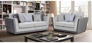 Kano 3 + 2 Grey Velvet And Chenille Sofa Set With Scatter Back Cushions