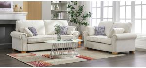 Kylie Cream Fabric 3 + 2 Sofa Set With Round Arms And Wooden Legs