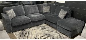 Chicago Grey Rhf Corner Sofa With Footstool And Chrome Legs