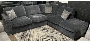 Chicago Grey Rhf Corner Sofa With Footstool And Chrome Legs