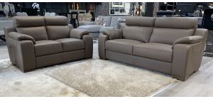 Refrain 3 + 2 New Trend Taupe Brown Semi Aniline Sofa Set With Wooden Legs And Contrast Stitching