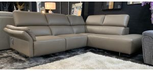 Mottetto Taupe Brown New Trend Electric Rhf Corner Sofa With Contrast Stitching Chrome Legs And Adjustable Headrests