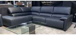 Brooklyn New Trend Lhf Navy Electric Corner Sofa With Adjustable Headrests And Chrome Legs