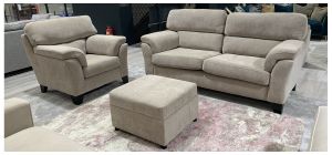 Hudson Ascot Biscuit Fabric 3 + 1 Sofas Set With Wooden Legs And Storage Footstool - Other Colours Available