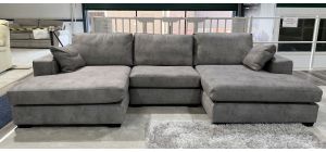 Oakland Silver U Shaped Fabric Corner Sofa With Wooden Legs - Other Colours Available