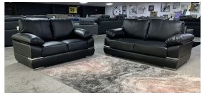 Black Bonded Leather 3 + 2 Sofa Set - Few Scuffs (see images) Ex-Display Showroom Model 50631