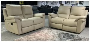 Douglas New Trend Cream Semi-Aniline Leather 2 + 2 Electric Recliner Sofas - Ex-Display Showroom Model 50635