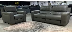 Lucca Grey Leather 3 + 1 Electric Recliners Sisi Italia Semi-Aniline With Contrast Stitching And Wooden Legs High Street Furniture Store Cancellation 50638