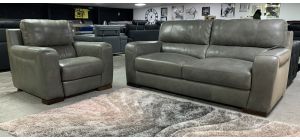Lucca Grey Leather 3 Static With Electric Armchair Sisi Italia Semi-Aniline With Wooden Legs - Armchair Arm Colour Peeled - Colour Faded (see images) High Street Furniture Store Cancellation 50642