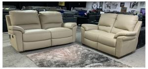 Charlton New Trend Cream Leather 3 Seater Electric With 2 Seater Static - Arms On Both Sofas Damaged (see images) Ex-Display Showroom Model 50644