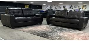 Dark Brown Bonded Leather 3 + 3 Sofa Set With Wooden Legs - Scuffs And Marks (see images) Ex-Display Showroom Model 50645