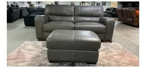 Lucca Grey Leather 3 Seater + Footstool Sisi Italia Semi-Aniline With Wooden Legs - Colour Faded With Few Scuffs (see images) High Street Furniture Store Cancellation 50646