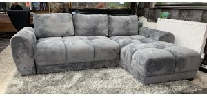 Brandon Grey Plush Fabric Rhf Chaise Sofa Bed With Storage And Wooden Legs Sleeping area 122x200cm Available In Cream And Mocha