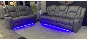 Vegas Grey 32 Leathaire Electric Recliners With Reading Lights Floor Lighting Wireless Charger Usb And Cup Holders